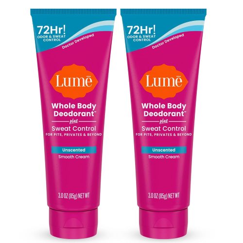 Lume Whole Body Deodorant Plus Sweat Control - Smooth Cream Tube - 72 Hour Odor And Sweat Control - Baking Soda Free.